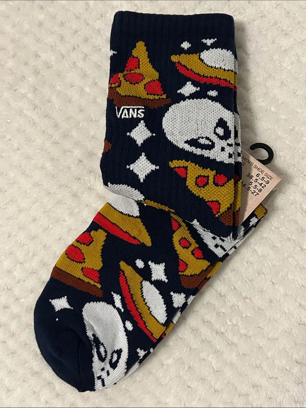 VANS “Off The Wall” Men's Navy Pizza & Skull Crew Socks - 1 Pair Medium (6.5-9)
